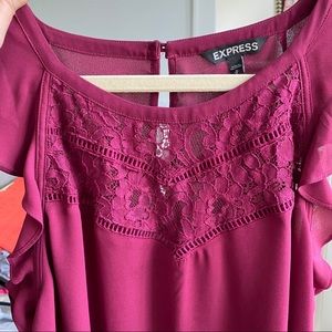 Express Lace Flutter Sleeve Blouse Wine/Burgundy